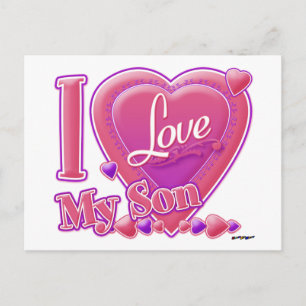 Carte Postale I Love My Son rose/violet - coeur