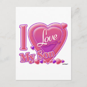 Carte Postale I Love My Son rose/violet - coeur