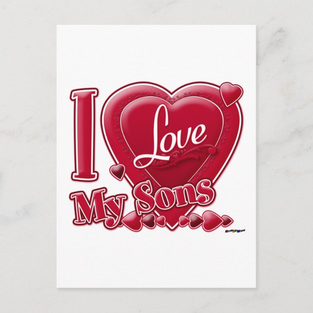 Carte Postale I Love My Sons rouge - coeur (Devant)