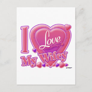 Carte Postale I Love My Wifey rose/violet - coeur