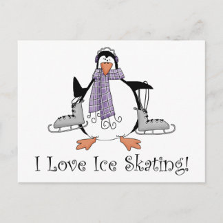 Carte Postale I Love Patinage sur glace Penguin Tee - shirts et