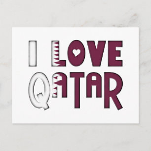 Carte Postale I Love Qatar Typographie mignonne coeur dans le te