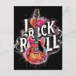 Carte Postale I Love Rock N Roll Guitare Électrique Peinture