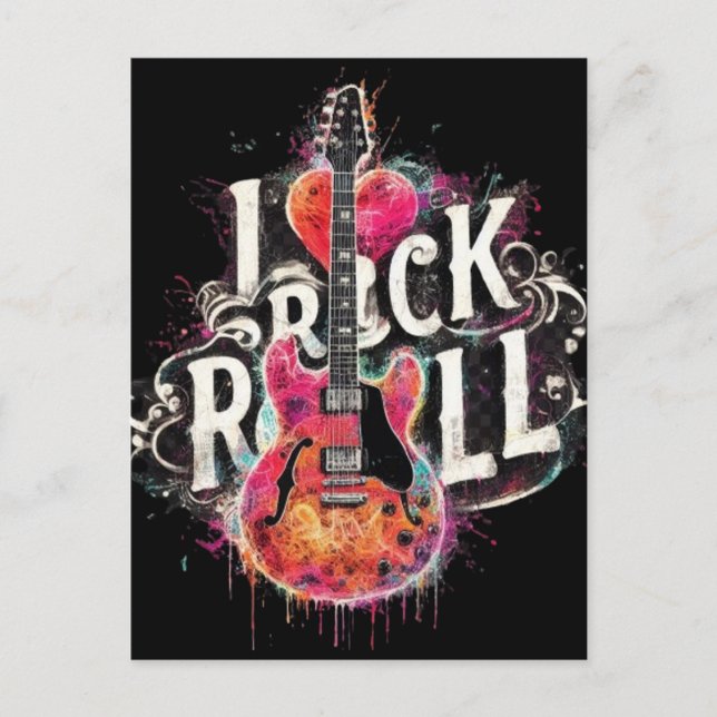 Carte Postale I Love Rock N Roll Guitare Électrique Peinture (Devant)