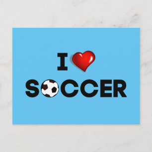 Carte Postale I Love Soccer, texte noir avec coeur rouge