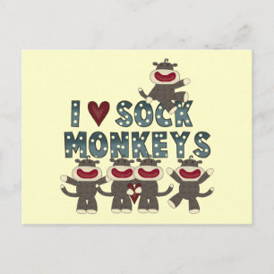 Carte Postale I Love Sock Monkeys Tshirts et cadeaux