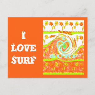 Carte Postale I Love Surf : Belle Florale avec Cool Texte Art