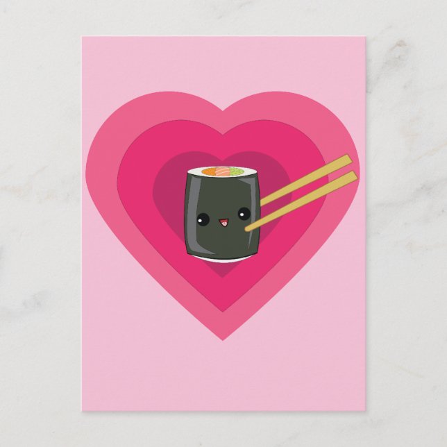 Carte Postale I Love Sushi Kawaii Sushi Roll (Devant)
