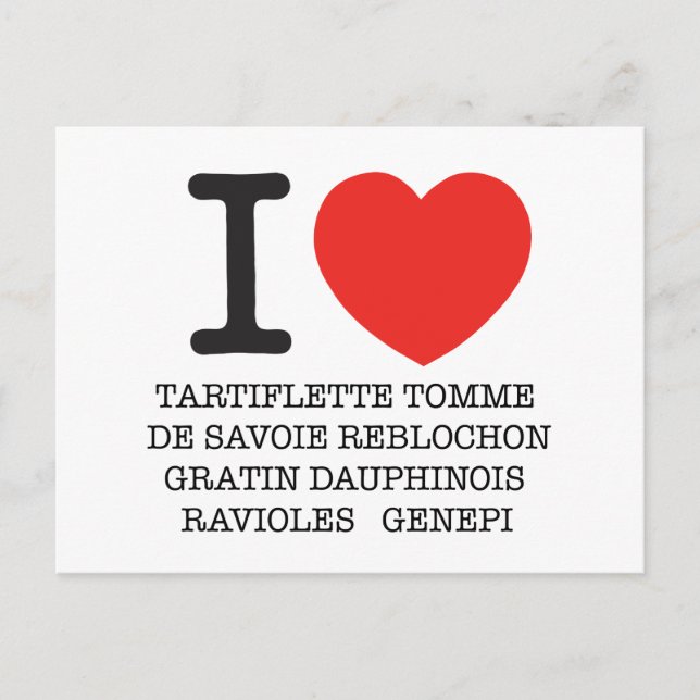 Carte Postale I Love Tartiflette (Devant)