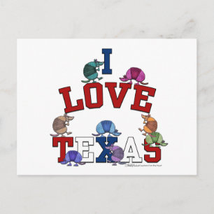Carte Postale I Love Texas-Colorful Armadillos