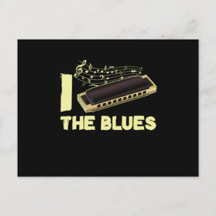 Carte Postale I Love The Blues Harmonica Music Instrument Cadeau