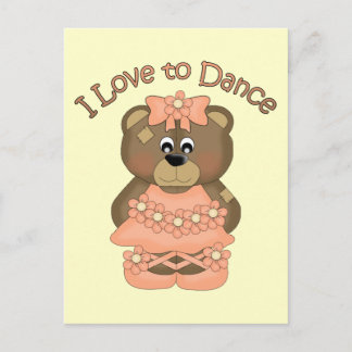 Carte Postale I Love to Dance Ballerina Bear Orange