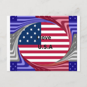 Carte Postale I Love U.S.A. Swirl : Patriotic Heart Art Imprimer