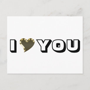 Carte Postale I Love You black or coeur moderne audacieuse typog