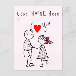Carte Postale I Love You Card Love Couple - Nom du texte personn