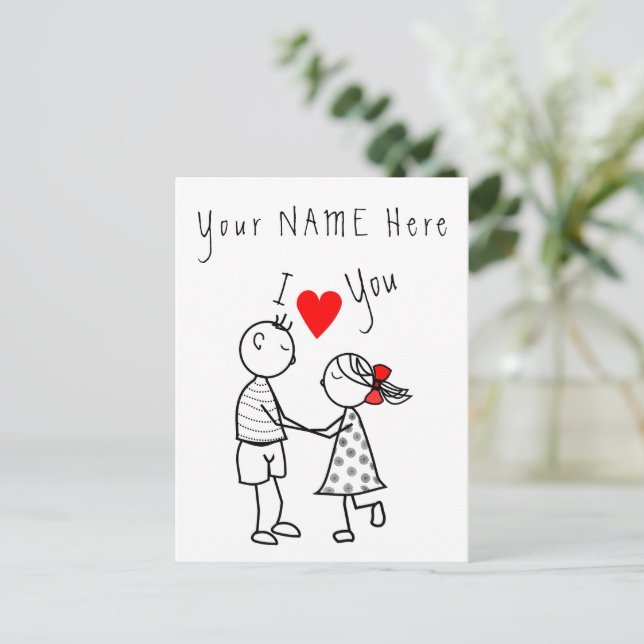 Carte Postale I Love You Card Romantic Couple - Nom du texte per (Debout devant)