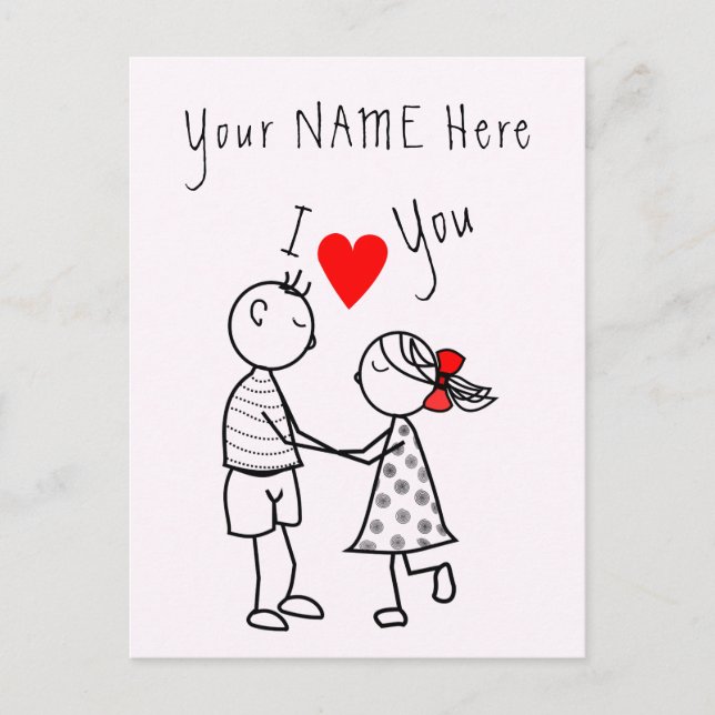 Carte Postale I Love You Card Romantic Couple - Your Name - Text (Devant)