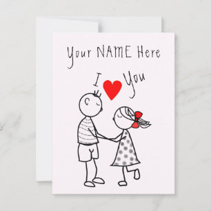 Carte Postale I Love You Card Romantic Couple - Your Name - Text