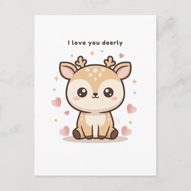 Carte Postale I Love You Deerly Cute Puchi Dōshi Deer Christma (Devant)