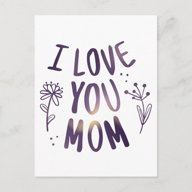 Carte Postale I Love You Maman Floral Mothers Day idées cadeaux (Devant)