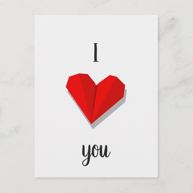 Carte Postale I Love You Red Heart Origami Vector Illustration (Devant)