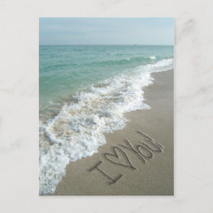 Carte Postale I Love You, Sand Writing on the Beach Post card