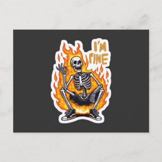 Carte Postale I’m Fine Skeleton on Fire Funny Sticker Illustrati