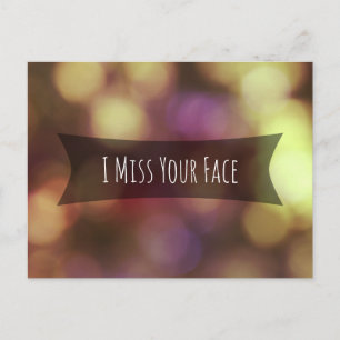 Carte Postale "I Miss Your Face" Gold Rose Blurred Bokeh Photo