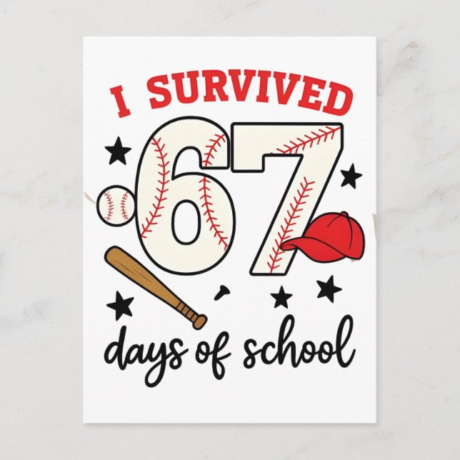 Carte Postale I Survived 67 Days of School Baseball Sport 100   (Devant)