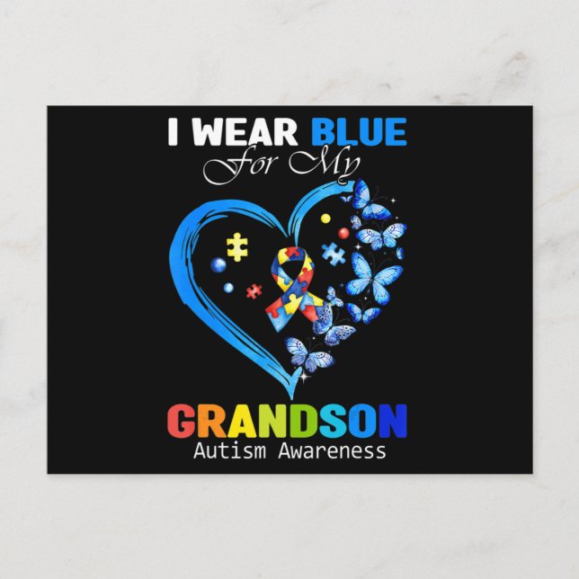 Carte Postale I Wear Blue For My Grandson Autism Aware Heart (Devant)