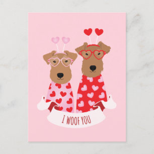 Carte Postale i Woof You Valentine Wire Fox Terrier Chiens