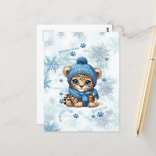 Carte Postale IA générée   Cute Leopard   Hiver
