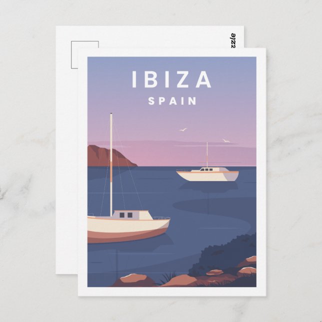 Carte Postale Ibiza Espagne Illustration d'un lieu de voyage cél (Devant / Derrière)