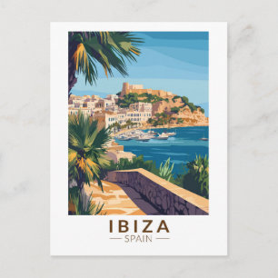Carte Postale Ibiza Espagne Illustration Voyage Art Vintage