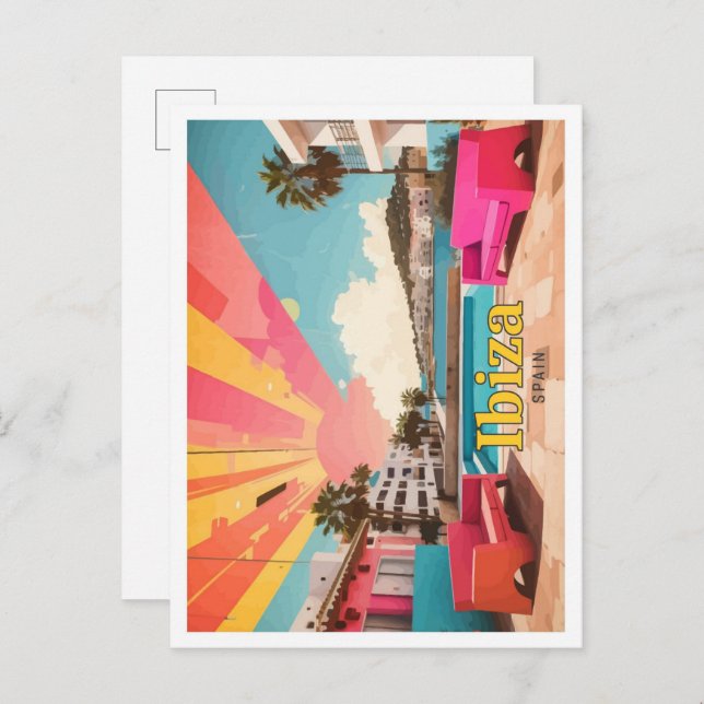 Carte Postale Ibiza Espagne Pop Art Voyage Illustration (Devant / Derrière)