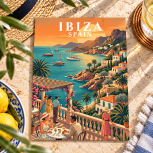 Carte Postale Ibiza Espagne Terrasse Côtière de Voyage Rétro