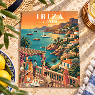 Carte Postale Ibiza Espagne Terrasse Côtière de Voyage Rétro