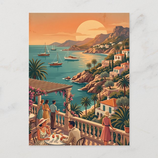 Carte Postale Ibiza Espagne Terrasse Côtière de Voyage Rétro (Devant)