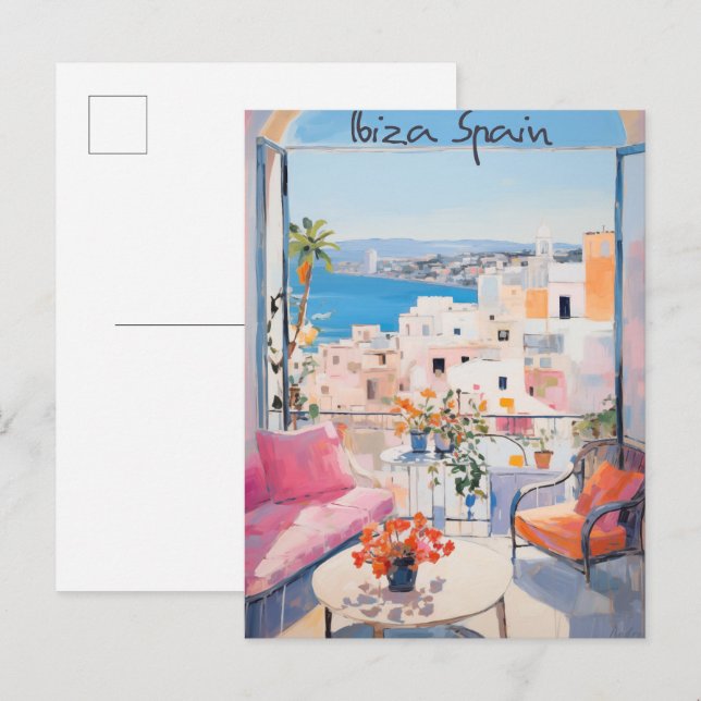 Carte Postale Ibiza Spain Travel City Painting Aesthetic (Devant / Derrière)