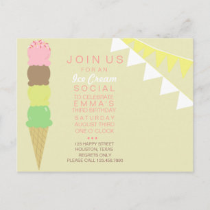 Carte Postale Ice Cream Social Party Invitation