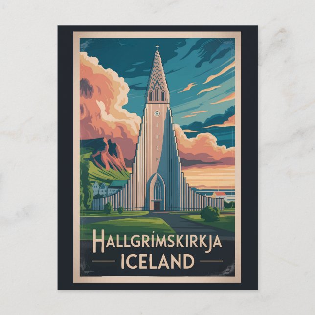 Carte Postale Iceland Hallgrimskirkja Illustration Travel Art (Devant)