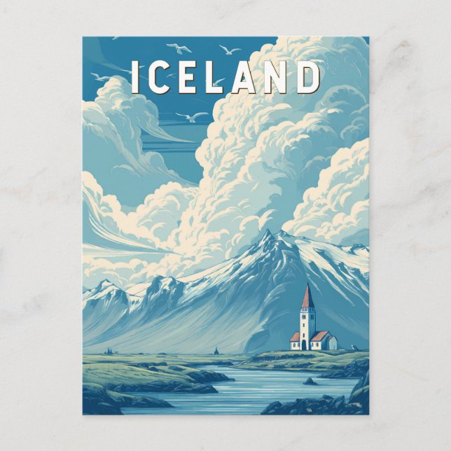 Carte Postale Iceland Illustration Travel Art Vintage (Devant)