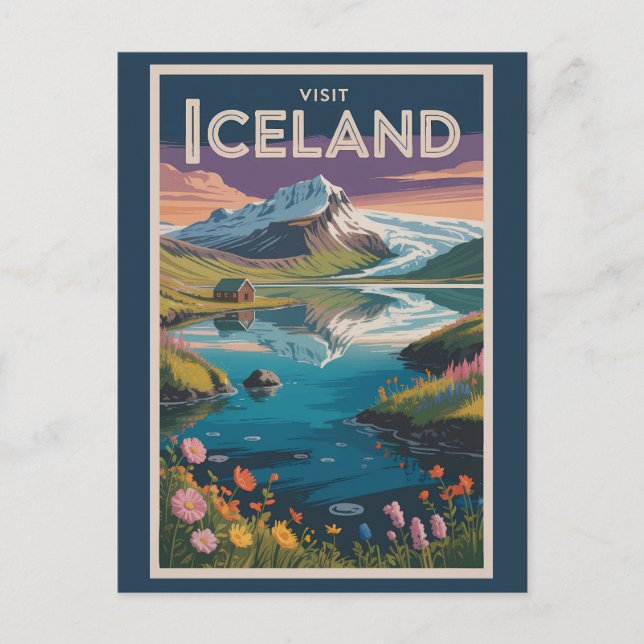 Carte Postale Iceland Painterly Illustration Travel Art Vintage (Devant)