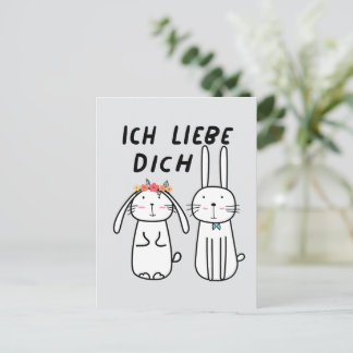 Carte Postale Ich Liebe Dich Cute Bunny Couple Illustration