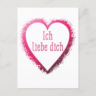 Carte Postale Ich liebe dich, je t'aime en allemand en rose