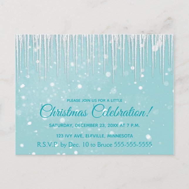 Carte Postale Icicles en hiver Aqua Christmas Party Invitation (Devant)