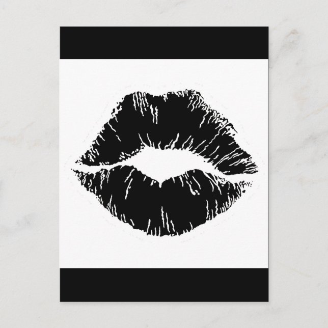 CARTE POSTALE ICÔNE BLANC NOIR KISS LIPS SMILE WOMEN MAKEUP (Devant)