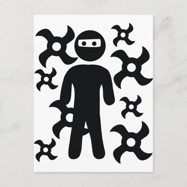 Carte Postale icône ninja avec étoiles trowing (Devant)