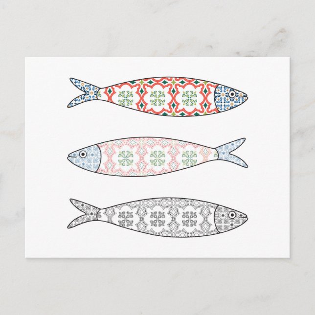 Carte Postale Icône portugaise traditionnelle. Sardines colorées (Devant)