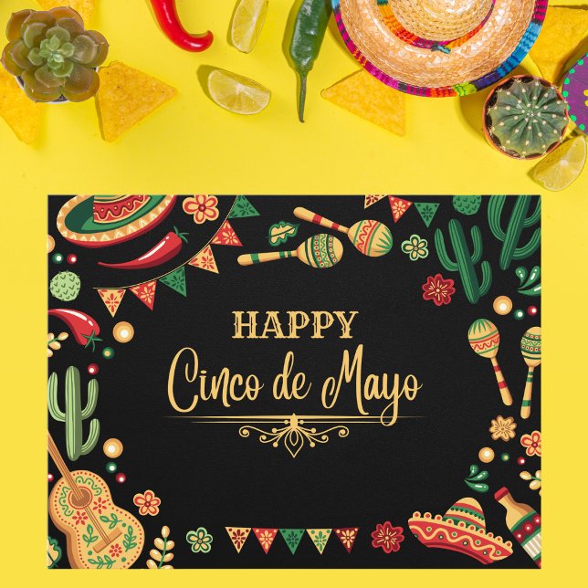 Carte Postale Icônes Festive Black Cinco de Mayo Fiesta (Créateur téléchargé)